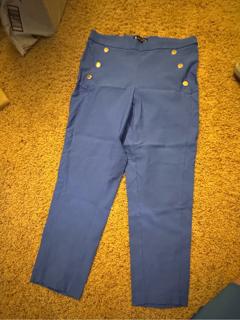Jules & Leopold Blue Cropped Sailor-Style Pants with Gold Buttons